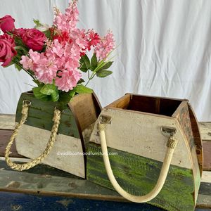 Jardinières / Sacs à fleurs en bois de bateau recyclé couleur naturelle pour la maison, le jardin et l'extérieur, décoration, pot de fleurs pyramidal en rotin/Mendong, petit modèle - Product Image 6