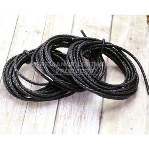 Cordon en cuir tressé rond de 3 mm noir brillant en cuir de vachette véritable pour la fabrication de bijoux, corde de précision pour artisanat industriel - Product Image 2