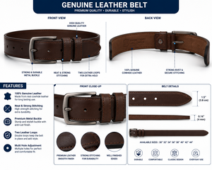 Cinturón Formal de Cuero Genuino Marrón para Hombre con Hebilla Rectangular de Acero, Diseño Sólido y Duradero, Moldeado en una Sola Pieza - Product Image 5