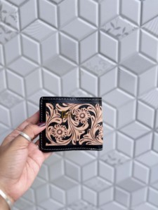 Trending 2026 New Hand Tooled Leather <b>Wallet</b> Men's RFID Nylon Lining Hot Sale Fashion Black Colour Cash <b>Card</b> Holder Gift For Him - Product Image 4