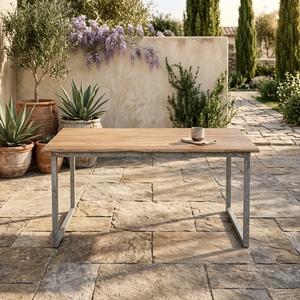 Table à manger en teck massif pour extérieur, design rectangulaire avec structure métallique, pour terrasse, modèle TAB40 - Product Image 6