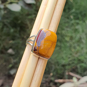 Vente en gros de lunette de style bohème à triple bande en argent sterling 100% 925 Ensemble de pierres précieuses naturelles en jaspe australien plaqué or - Product Image 4