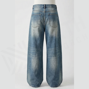 Jean en denim déchiré taille haute coupe large pour homme, style décontracté en coton, délavé, style automne - Product Image 2
