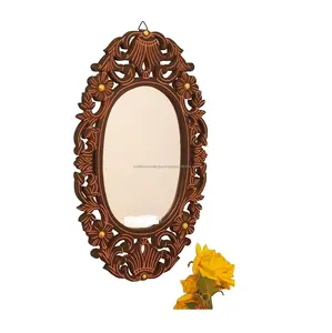 Top Design Wood And Metal Wall Art Mirror Oval Structure Frame Made In India Decorative Vanity Wall Mirror With OEM ODM