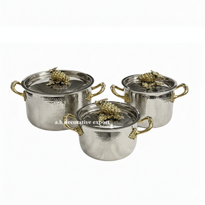 Ensemble de casseroles et poêles en acier inoxydable martelé artisanal, écologique, de qualité supérieure européenne, ustensiles de cuisine décoratifs avec accents de raisin doré - Product Image 2