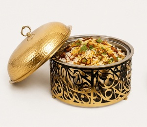 Cacerola de Acero Inoxidable Martillado con Diseño Árabe de Lujo, con Tapa Dorada, Calentador de Alimentos y Olla Aislada para Catering de Bodas - Product Image 6