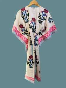 Caftán Midi de Algodón para Mujer, Estampado a Mano, Fabricante OEM, Proveedor de Ropa Femenina al por Mayor en India - Product Image 3