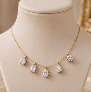 Collier pendentif en or massif 14 carats avec diamant de laboratoire taille princesse, ronde, poire, ovale, marquise, couleur E, clarté VVS - Product Image 1