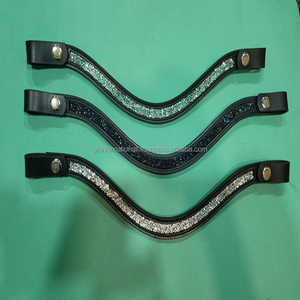 Banda de ceja de caballo de cuero auténtico con forma de onda clásica personalizada con cristales pequeños banda de ceja de cadena de diamante con lazo de botón a presión - Product Image 1