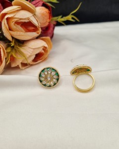 Anillo ajustable con motivos florales, Kundan, Meenakari y perlas para mujer, para bodas, fiestas y ocasiones festivas, anillos de moda, fabricantes de anillos. - Product Image 1