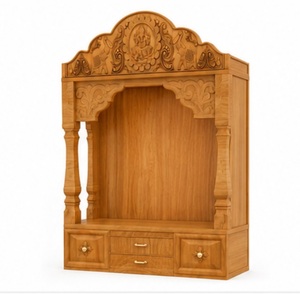 Wooden Pooja Mandir Ideas for Indian Homes in USA Solid Wood Handmade Pooja Ghar Mandir Hindu Prayer Altar <b>Cabinet</b> with Ganesha - Product Image 5