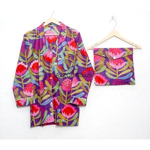 Ensemble pyjama en pur coton pour femme, manches longues, imprimé floral, style bohème, doux et confortable. - Product Image 2