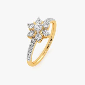 Yellow Gold Seven Stone Floral Cluster Lab Grown Diamond Ring - Product Image 2