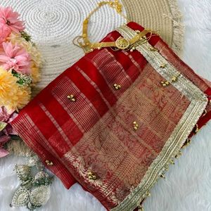 AARIKA TEXTILE Karwa Chauth Special Pure Tissue Ghungroo <b>Saree</b> Jacquard Weaving Tassel Latkan Designer Border Festive Party Wear - Product Image 2
