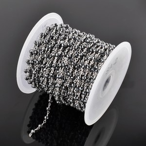Natural Hematite Faceted Round <b>Beads</b> Rosary Chain With 925 Sterling <b>Silver</b> Wire Wrapped Links 3mm Handmade Jewelry Making Chain - Product Image 4