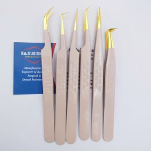 Pinzas de extensión de pestañas de acero inoxidable de Color desnudo sostenible, herramientas de maquillaje antiestáticas curvas rectas, pestañas postizas - Product Image 4