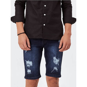 High Quality Canvas Denim Shorts Fashion High Waist Blue <b>Jeans</b> Casual Pants Elastic Waist <b>Drawstring</b> <b>Men</b> 180g Digital Printed - Product Image 1