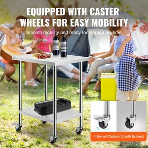 Tavolo da Lavoro in Acciaio Inox Resistente 24 X 30 X 38 Pollici, 4 Ruote, 3 Livelli di Altezza Regolabili, per Cucine Commerciali e Fabbricazioni in Acciaio - Product Image 4