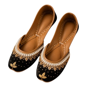 STAR IMPEX Nouveautés Chaussures plates à lacets pour femmes style Punjabi Indien/Pakistanais en cuir véritable avec perles et fleurs - Product Image 1