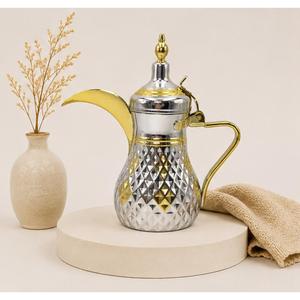 Classic Stainless Steel Arabic Dallah Coffee <b>Pot</b> Traditional Hammered Design Arabian Teapot with Gold Plating for Home Hotel - Product Image 4