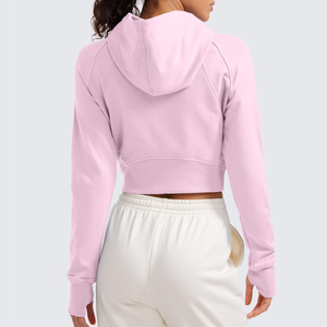 Custom Women's 100% Cotton Half Zip Terry Hoodie Sustainable Classic Streetwear Pullover <b>Top</b> Stand Front Drawstring <b>Hem</b> for - Product Image 2