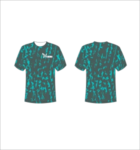 T-shirt personnalisé à manches courtes en sublimation, vêtement de sport léger avec imprimé abstrait texturé gris foncé et vert sarcelle - Product Image 1