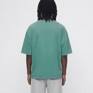 Camiseta de Algodón de Manga Corta para Hombre, Talla Grande, Color Sólido, Cuello Redondo, Corte Casual, Largo Regular, Diseño Verde Liso, OEM - Product Image 3