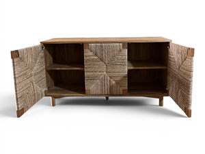 Tv <b>Sideboard</b> <b>Storage</b> Cabinet 3 Doors Woven Rattan Natural Solid Teak Wood Credenza for Living Room Dining Room Wholesale Custom - Product Image 6