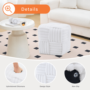 Banc de vanité carré en velours côtelé blanc, repose-pieds rembourré tissé, ottoman et tabouret pour entrée et salon - Product Image 3