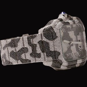 High Quality <b>Black</b> and White Moissanite Diamond Auto Date Features With Roman Numerals Square Dial Hip Hop Style <b>Man's</b> <b>Watch</b> - Product Image 2