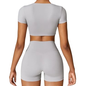 Summer Biker Shorts <b>Tights</b> Crop Top Yoga Sports Set Two Pieces Gym Fitness Outdoor Running Work Out Set for Women 2026 - Product Image 4