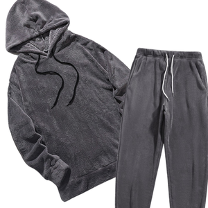 Ensemble survêtement homme gris foncé – Lavage acide vintage, pull molletonné doux et pantalon de jogging fuselé, streetwear confortable - Product Image 1