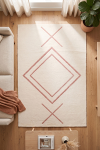 Tapis géométrique minimaliste DECORDEC en laine rose poudré ivoire, écologique, antidérapant, tufté à la main, à poils moyens et épais, pour chambre moderne - Product Image 3