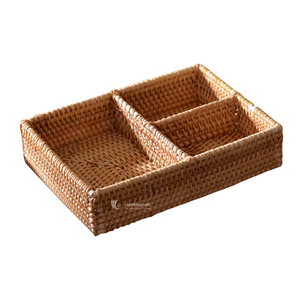 Rattan Divided Tray 3-Section <b>Storage</b> Organizer Durable Eco-friendly <b>Table</b> Top Large Capacity Bathroom & Vanity Tray - Product Image 1