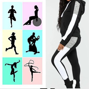 Women <b>Hooded</b> Tracksuit Set Solid Color Sweatshirt Pants Casual Jogging Suit Full Sleeve Drawstring Design Spandex Cotton Fabric - Product Image 6