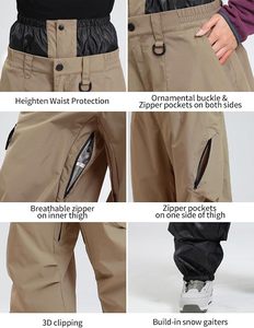 Pantalon cargo imperméable pour homme avec poches zippées, beige, coupe large, style outdoor - Product Image 4