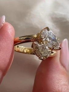 Double Pear Lab Grown <b>Diamond</b> <b>Ring</b> 18k Gold Women's Wedding Band Two Stone Trendy IGI Certified - Product Image 2