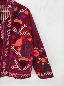 Reversible Velvet Women's Hand-Embroidered Floral <b>Vintage</b> Autumn Winter <b>Bomber</b> <b>Jacket</b> Linen Lining Cotton Filled Custom Gift - Product Image 5