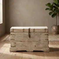 Coffre de rangement vintage en bois de récupération, table basse avec ferrures métalliques pour chambre, salon, salle à manger, style ferme
