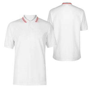 Polo homme blanc à manches courtes avec col rouge, décontracté, en coton respirant/confortable, disponible à la vente - Product Image 1
