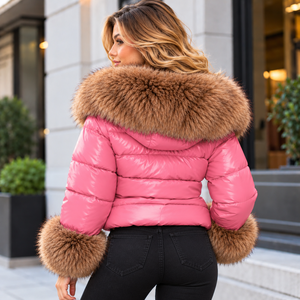 Chaqueta de Cuero Genuino para Mujer con Cuello y Puños de Piel, Ropa de Invierno de Lujo/Proveedor Mayorista - Product Image 3