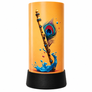 Krishna Flute <b>LED</b> Table Lamp Peacock Feather Spiritual Night <b>Light</b> Decorative Bedroom Temple Home Gift Warm Ambient Lighting - Product Image 1