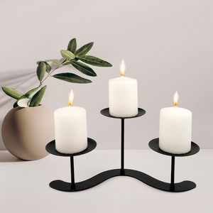 Handmade Black Metal 3 <b>Candle</b> <b>Holder</b> Centerpiece Wavy <b>Candle</b> Stand Modern Minimalist Pillar <b>Candle</b> <b>Holder</b> Home Dining Table Deco - Product Image 1