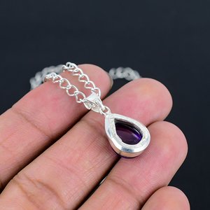 Collier pendentif tendance en améthyste naturelle, argent sterling 925, poire 8x10mm, fait main, bijoux délicats et minimalistes pour femme - Product Image 4