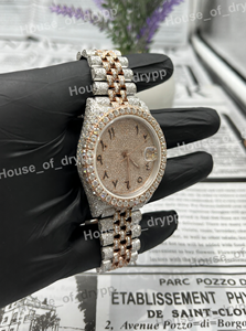 Reloj de Pulsera de Lujo con Diamantes de Moissanita en Acero Inoxidable, Esfera Árabe, Bisel con Incrustaciones de Diamantes, Diseño de Dos Tonos - Product Image 4