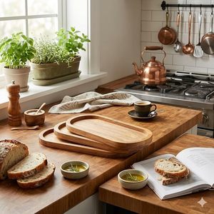 Plateau de service ovale moderne en bois, motif grain de noyer, résistant à la chaleur, léger, planche à fromage pour cérémonies de baptême et anniversaires - Product Image 3