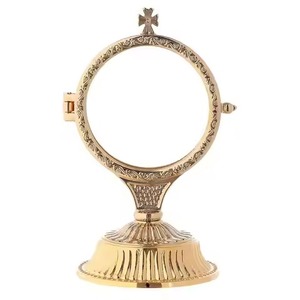 Monstranza de Latón Chapado en Oro, Espejo Decorativo Religioso de Mesa, Diseño Circular, Acabado Pulido, para Uso en Iglesias Católicas - Product Image 4