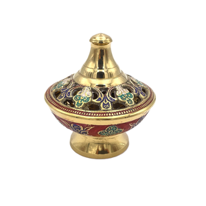 Brûleur d'encens en laiton avec motif floral émaillé, porte-encens décoratif pour la maison, le temple, la méditation, le yoga, la salle de prière, la décoration spirituelle - Product Image 4