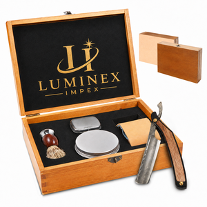 Navaja de Afeitar Recta Vintage Luminex Impex con Mango de Concha de Abulón y Acero al Carbono, Lista para Usar en Barberías y Salones - Product Image 1