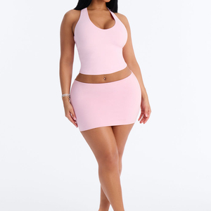 Mini-jupe tendance pour femme, taille haute, rose uni, décontractée, extensible, pour toutes les saisons, idéale pour la plage et la natation - Product Image 3